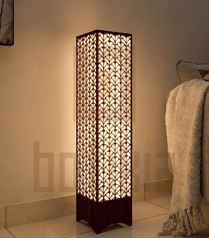 botikia 25007-2 Leaf Design Wooden Floor Lamp - Image 1